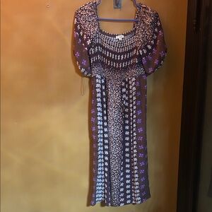 easel Purple Floral Smocked Maxi Dress with Puff Sleeves